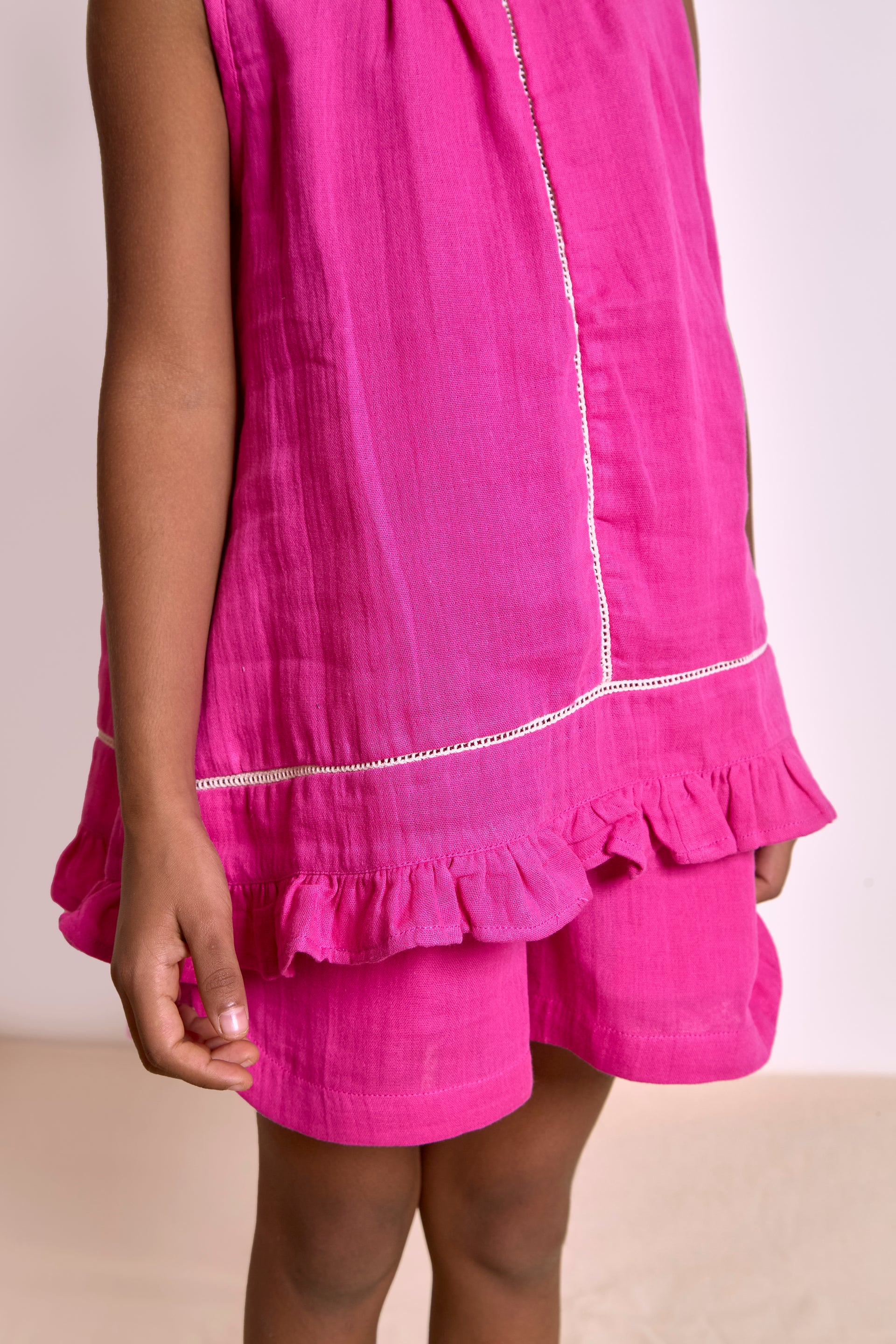 Fuschia Pink Shorts Set| Organic Muslin | Girls Loungewear
