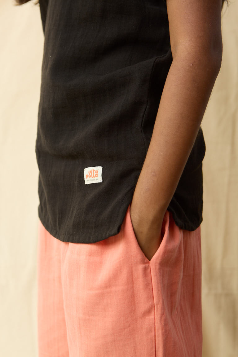 Classic Black & Pink Organic Muslin Co-ords| Girls Loungewear