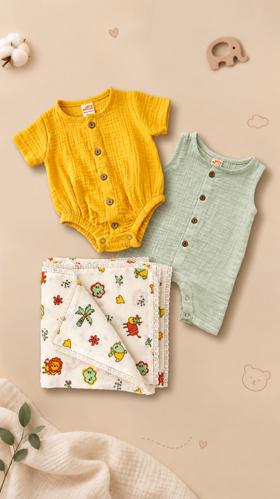 Organic Muslin Romper & Swaddler| Infant Gift Set