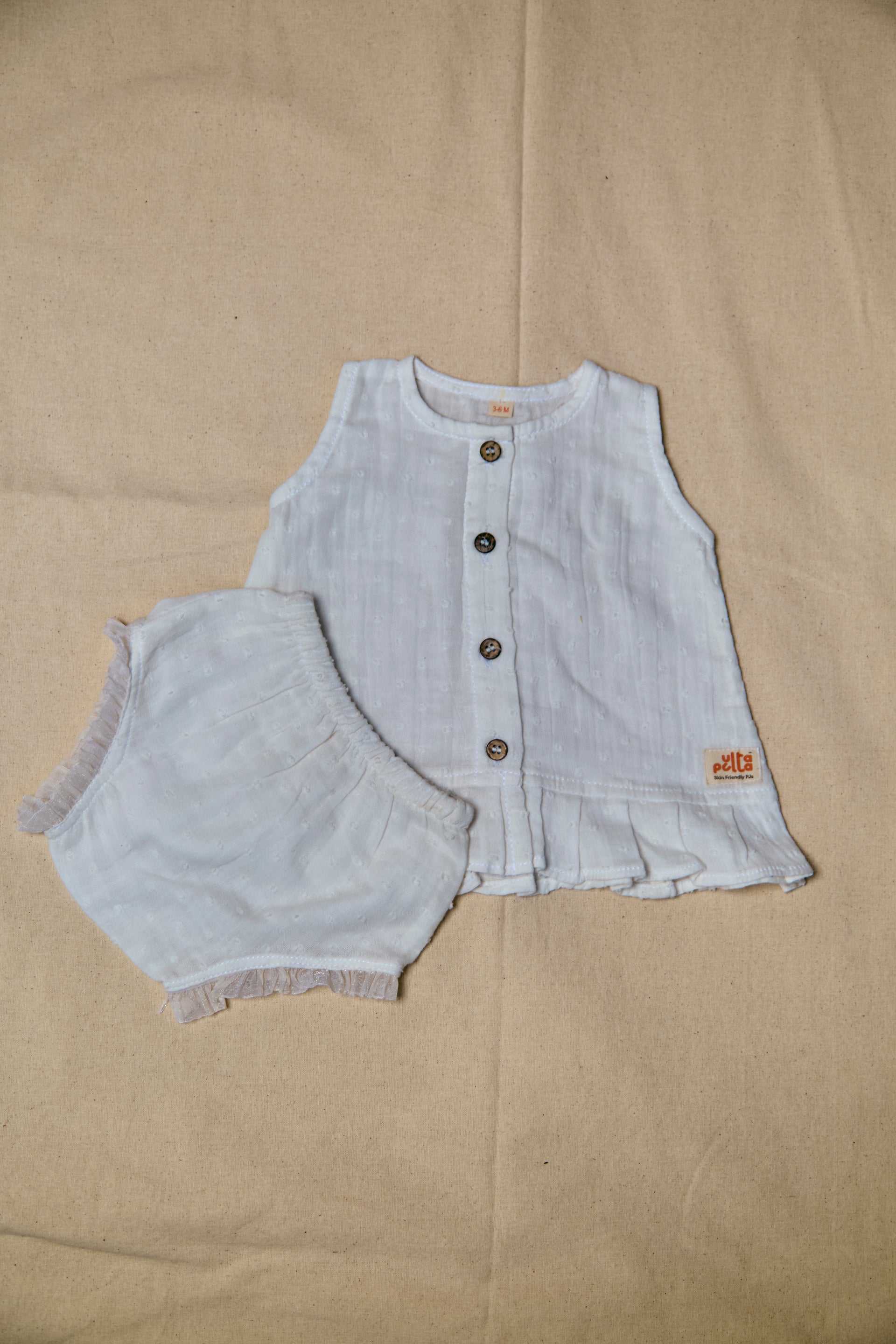 Ivory Swiss Dot Organic Muslin Vest set| Infant Loungewear