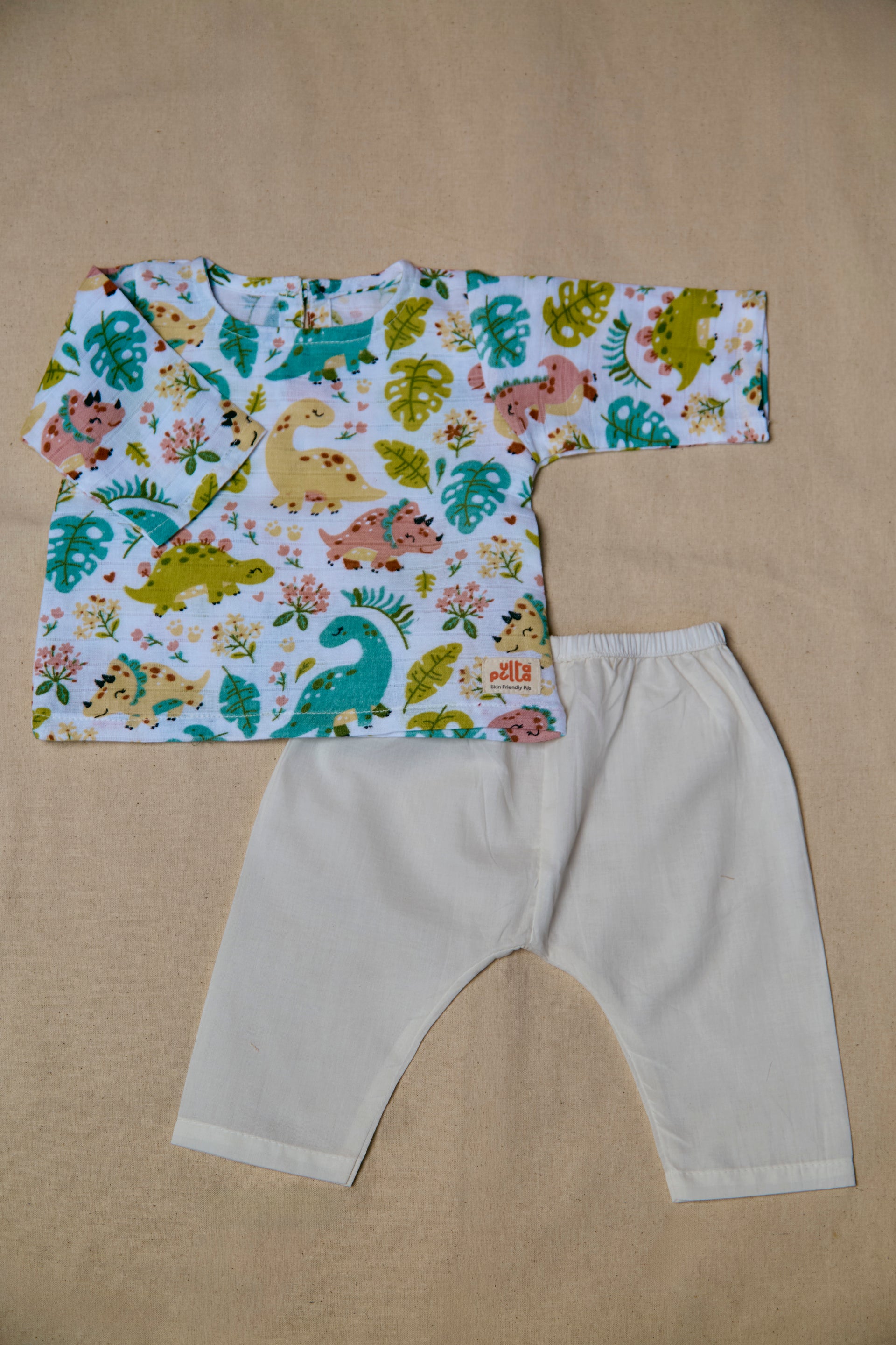 Organic Muslin Dino Kurta set| Infant Loungewear