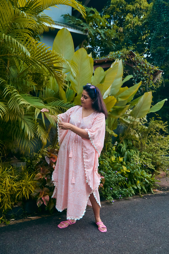 Orange Waves Stylish Kaftan - Adult Cotton Lounge Set | Loungewear