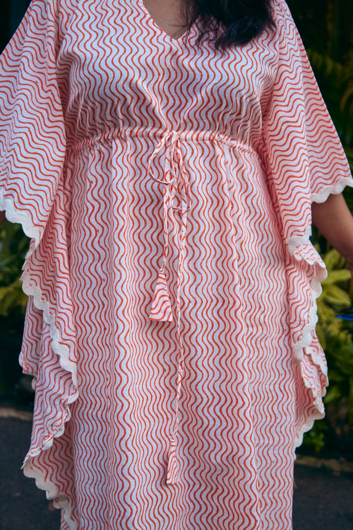 Orange Waves Stylish Kaftan - Adult Cotton Lounge Set | Loungewear