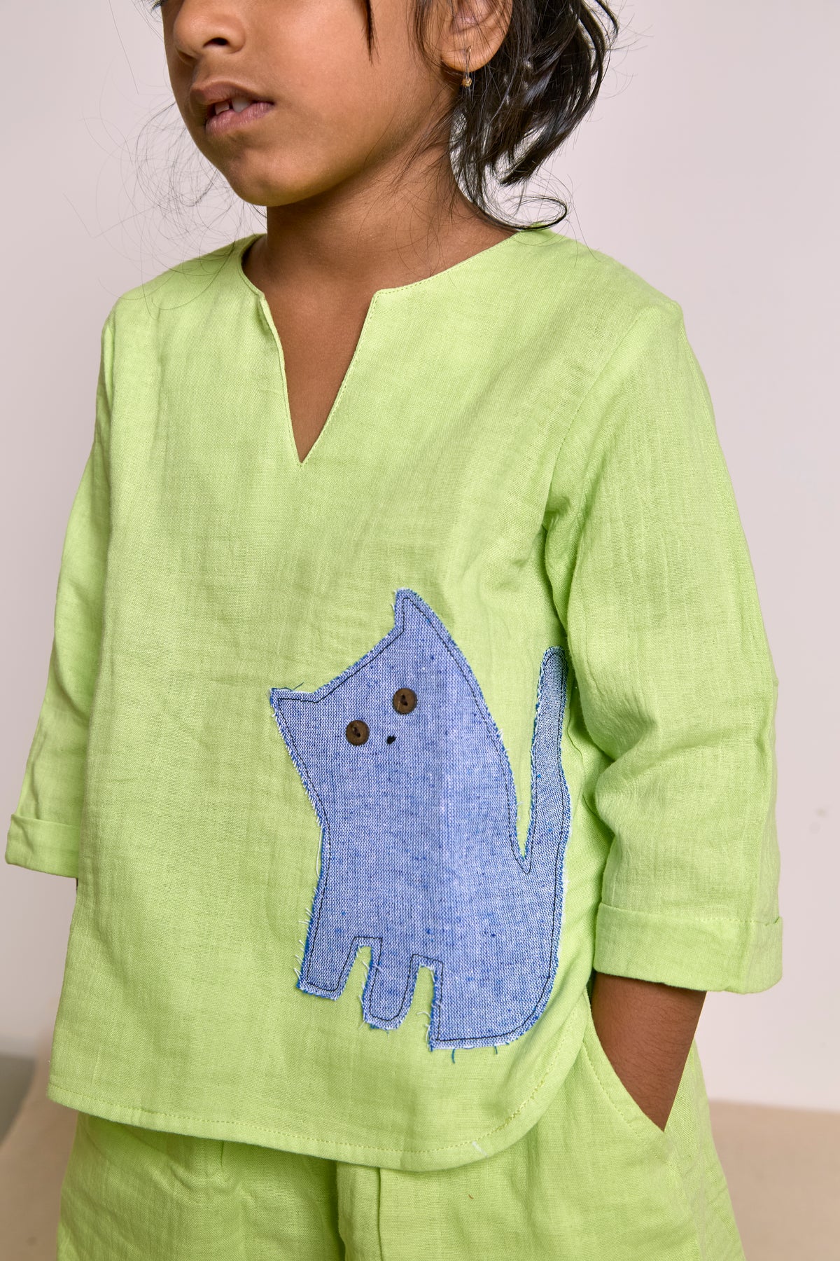 Neon Green Patchwork Shorts Set| Organic Muslin| Kids Unisex Loungewear