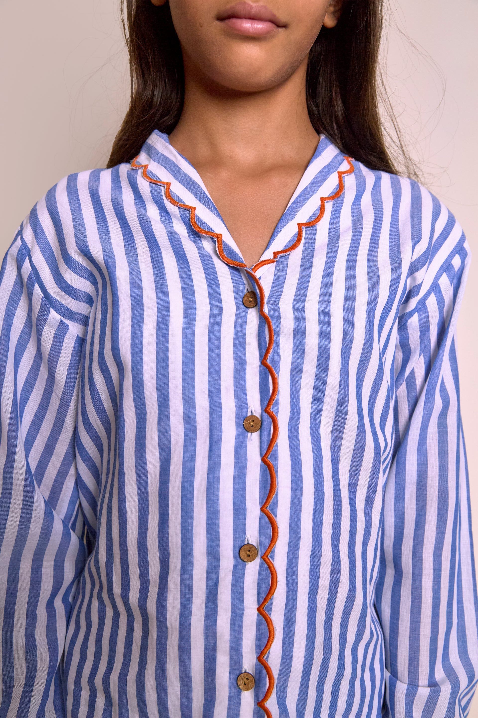 Sunday Stripes with Orange Scallops Set| Organic Handwoven| Unisex Loungewear
