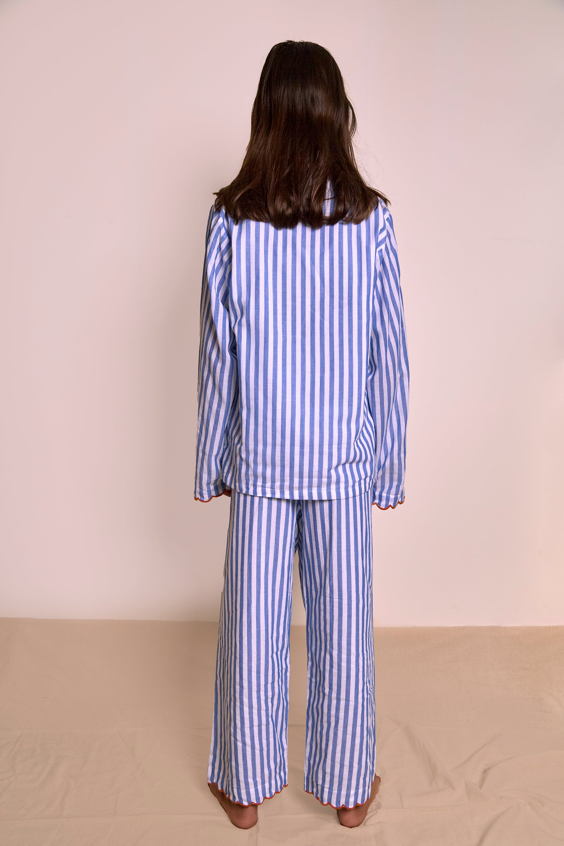 Sunday Stripes with Orange Scallops Set| Organic Handwoven| Unisex Loungewear