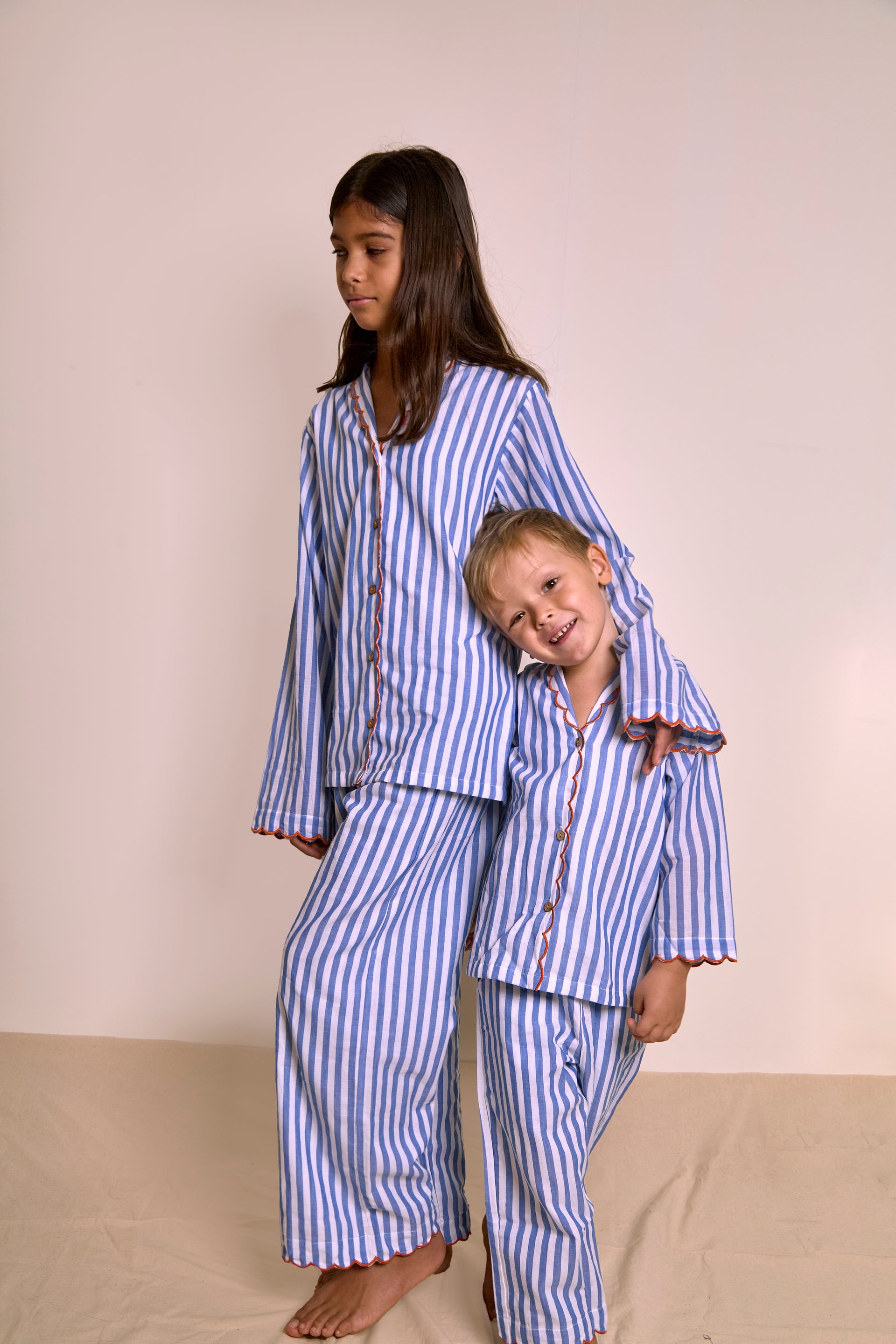Sunday Stripes with Orange Scallops Set| Organic Handwoven| Unisex Loungewear