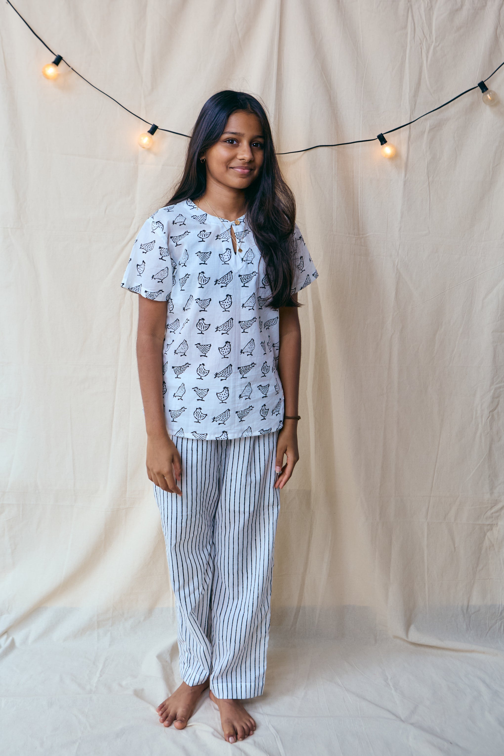 B&W Handblock Rooster Set| Unisex Kids Loungewear