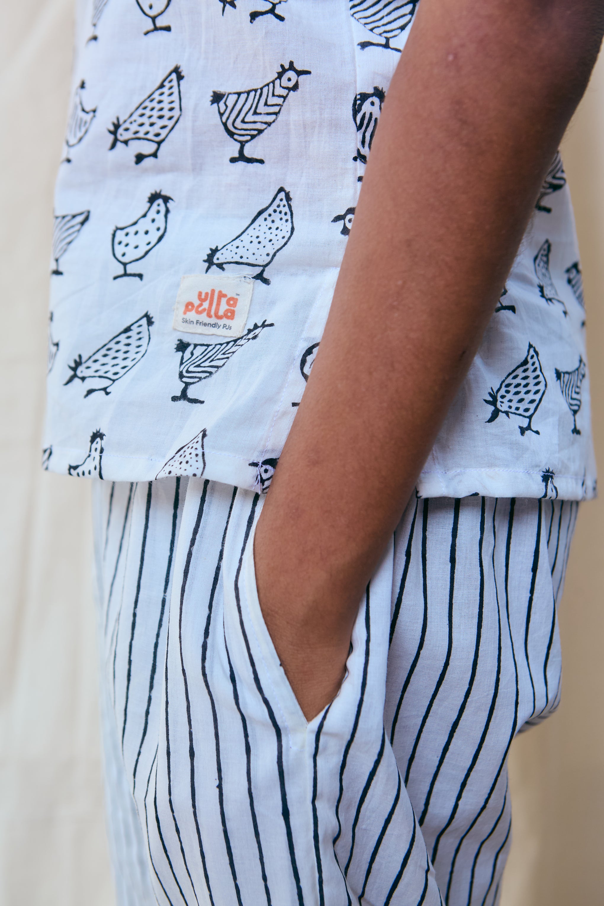 B&W Handblock Rooster Set| Unisex Kids Loungewear