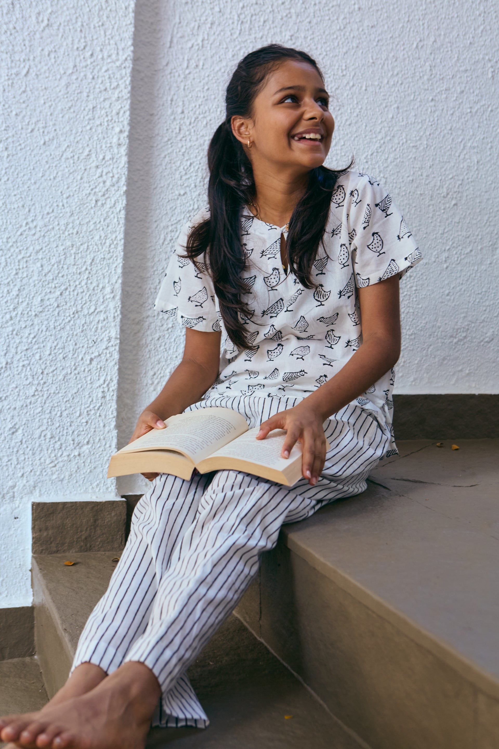 B&W Handblock Rooster Set| Unisex Kids Loungewear
