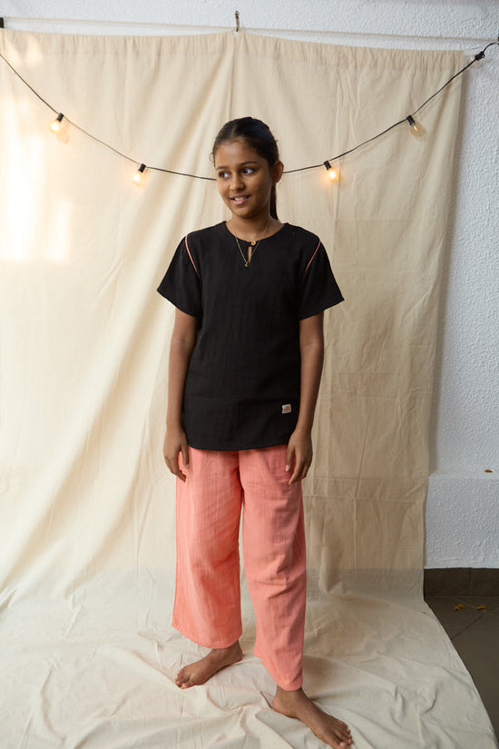 Classic Black & Pink Organic Muslin Co-ords| Girls Loungewear