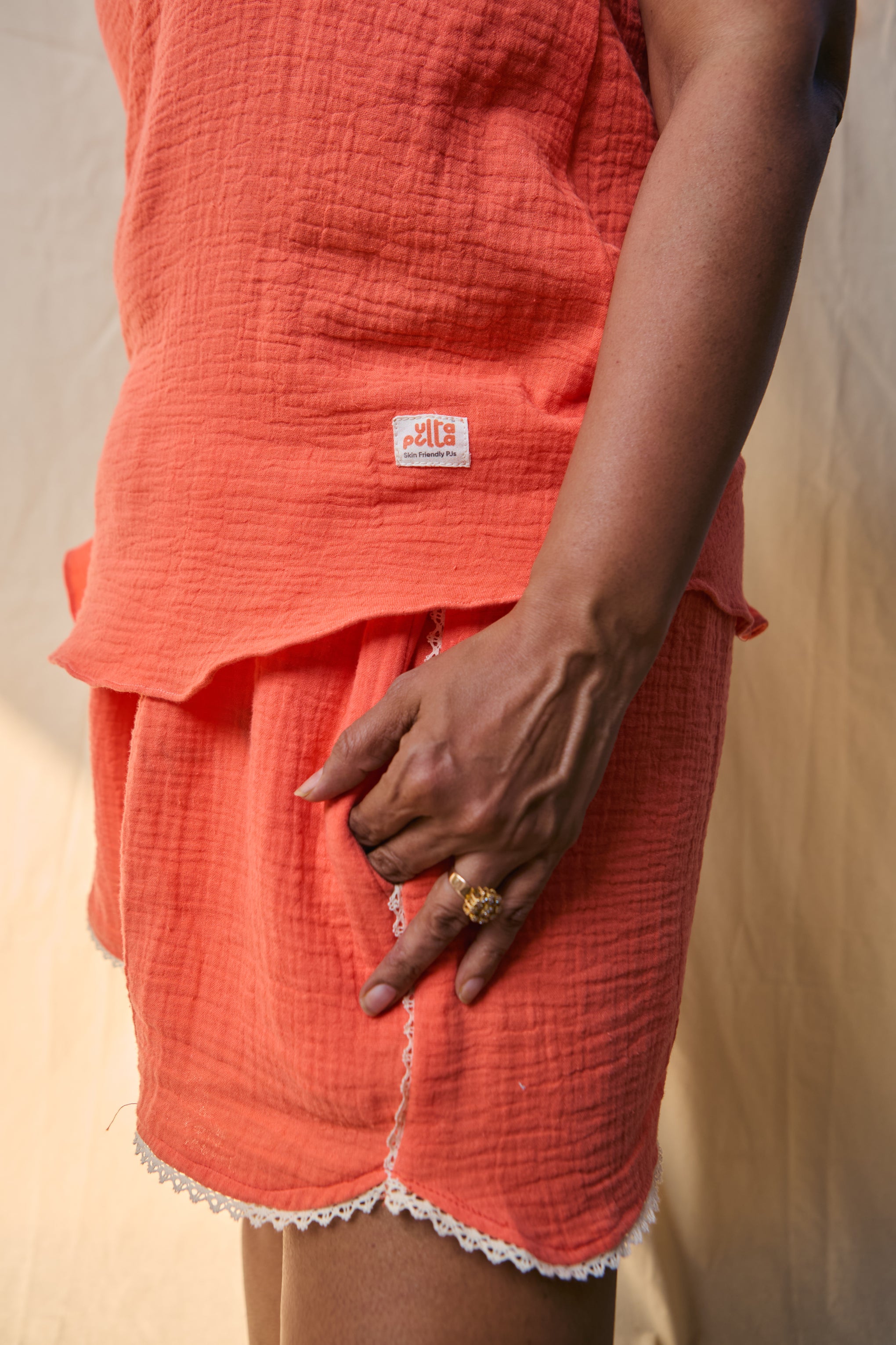 Orange 3 Piece Shorts Set| Organic Muslin| Adults Lounge Set