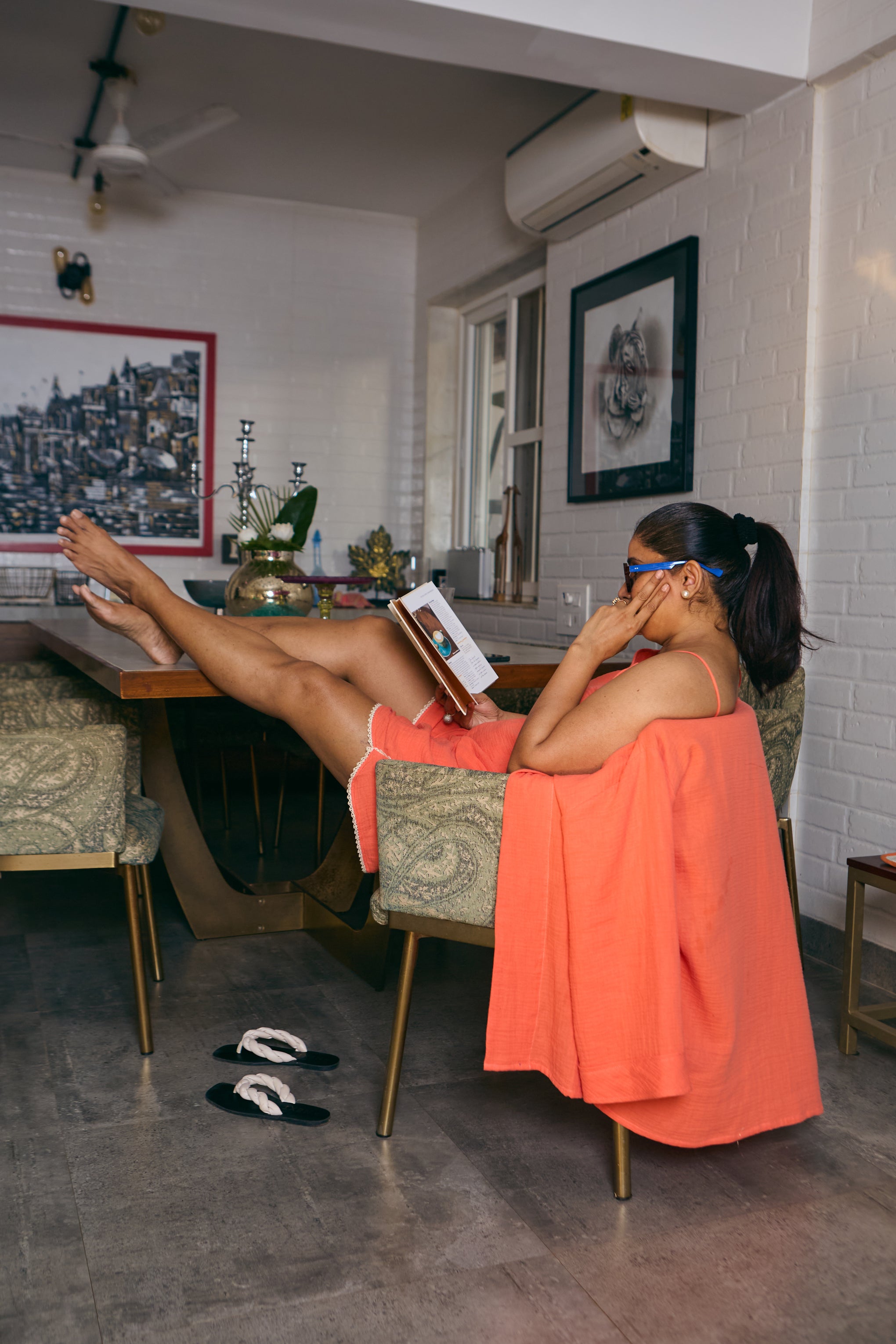 Orange 3 Piece Shorts Set| Organic Muslin| Adults Lounge Set