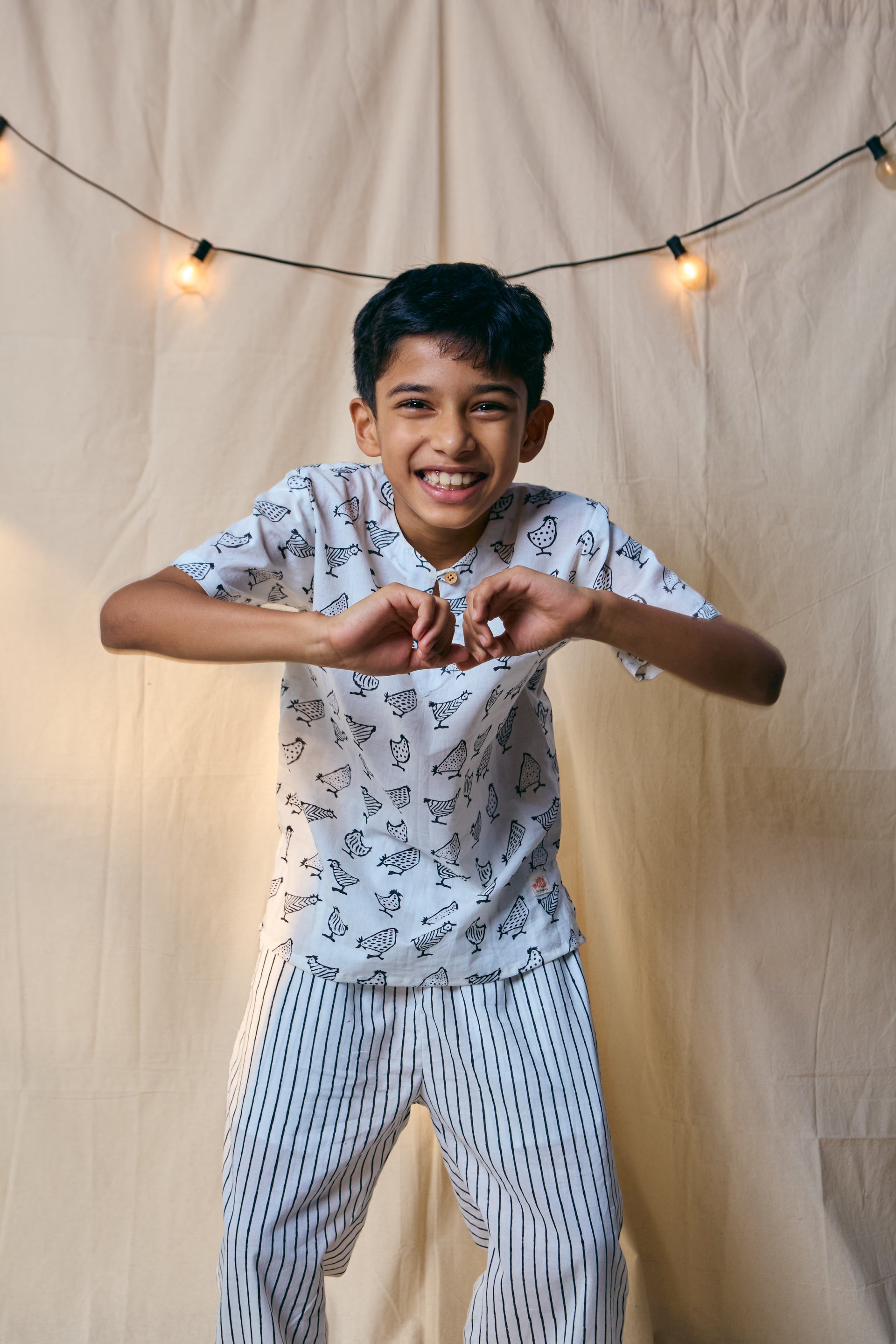 B&W Handblock Rooster Set| Unisex Kids Loungewear