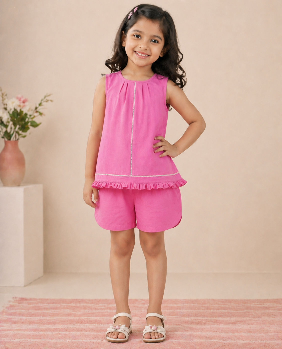 Fuschia Pink Shorts Set| Organic Muslin| Girls Loungewear