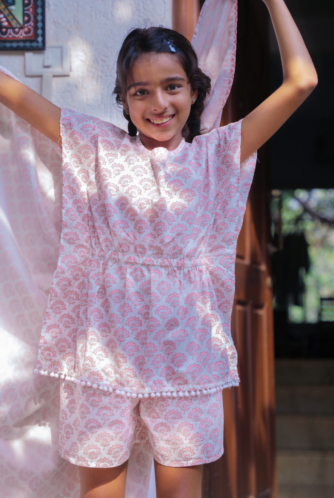 Pink Floral Kaftan & Shorts Set