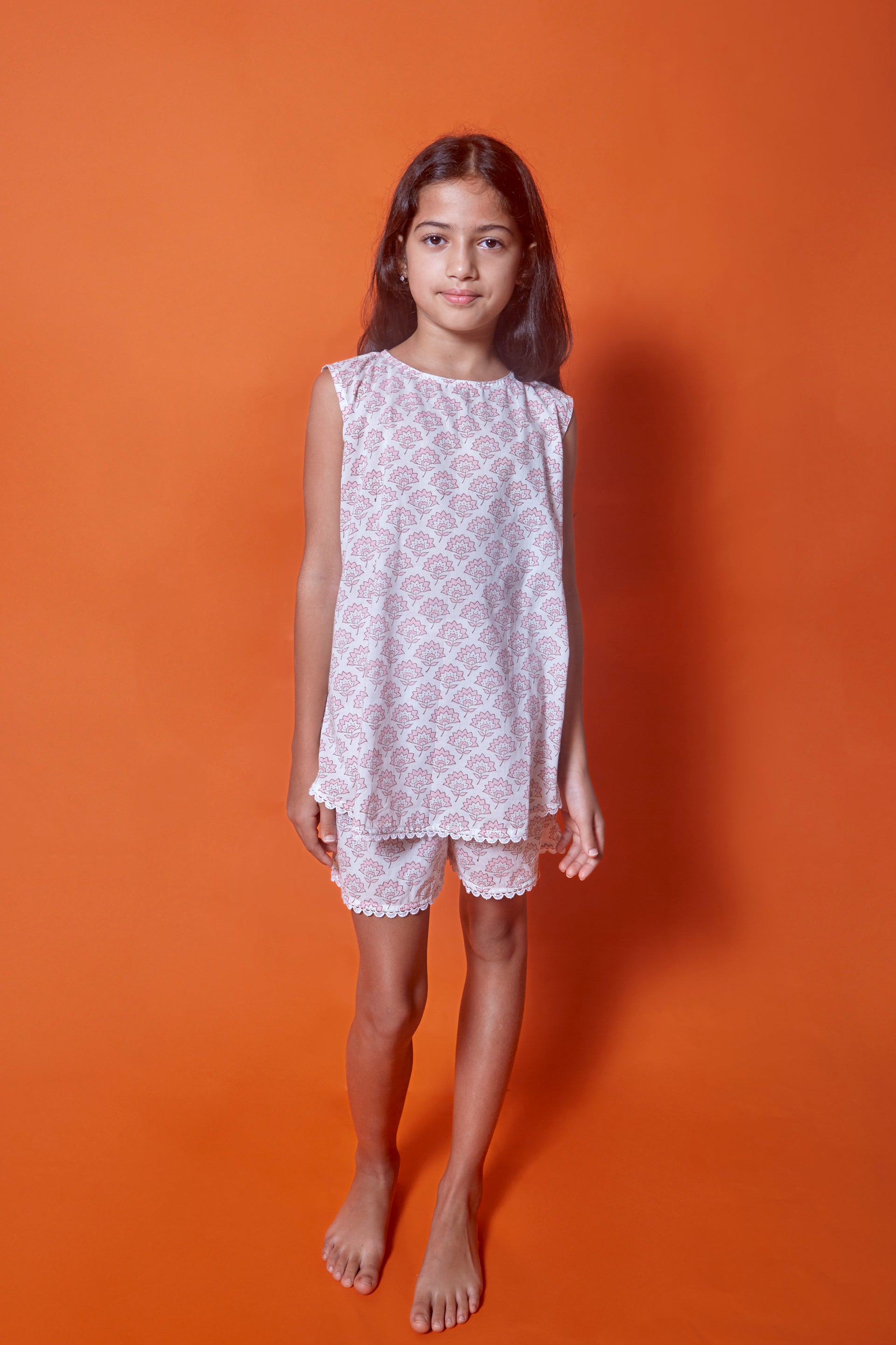 Pink floral girls nightwear| Kids Shorts Set