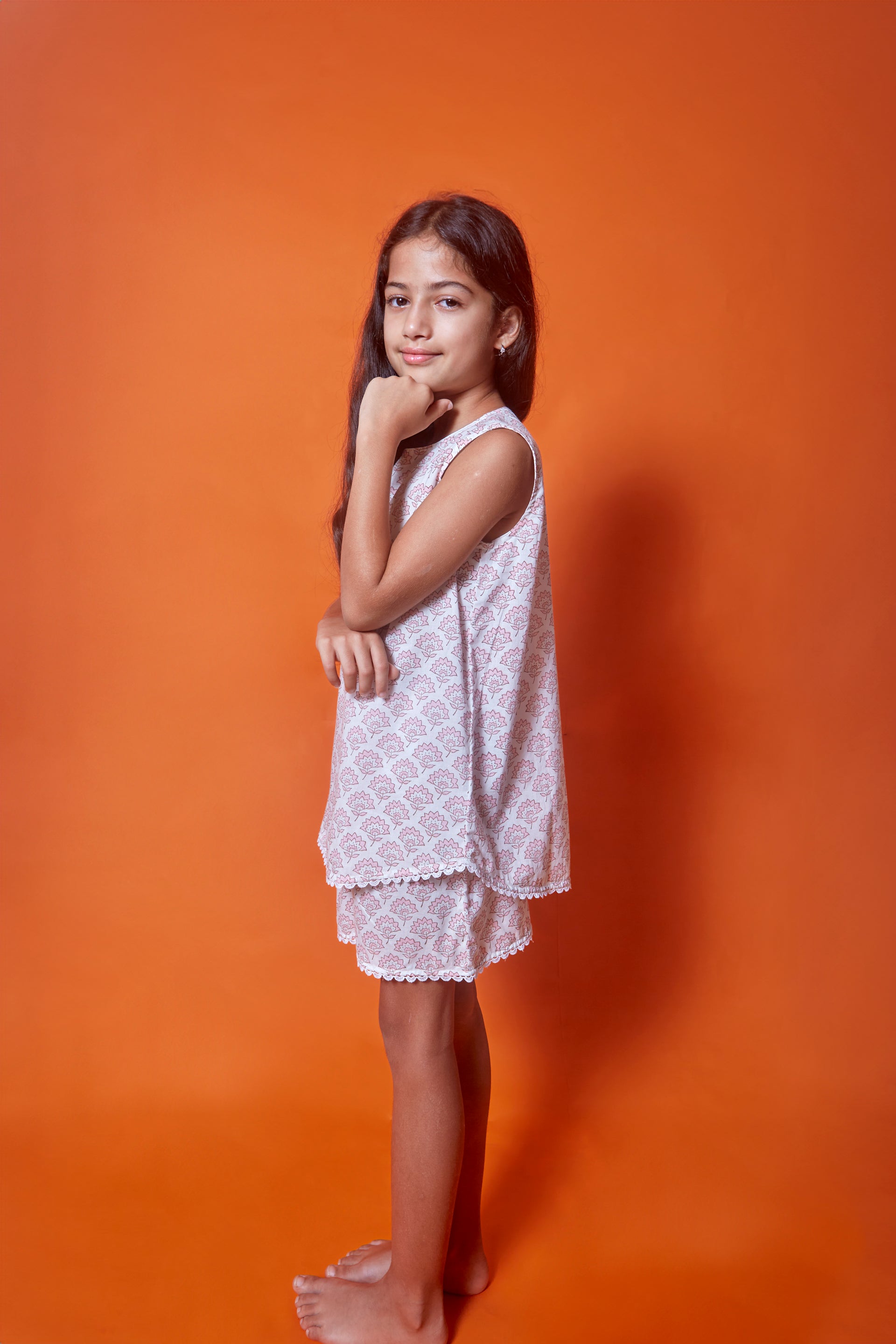 Pink floral girls nightwear| Kids Shorts Set