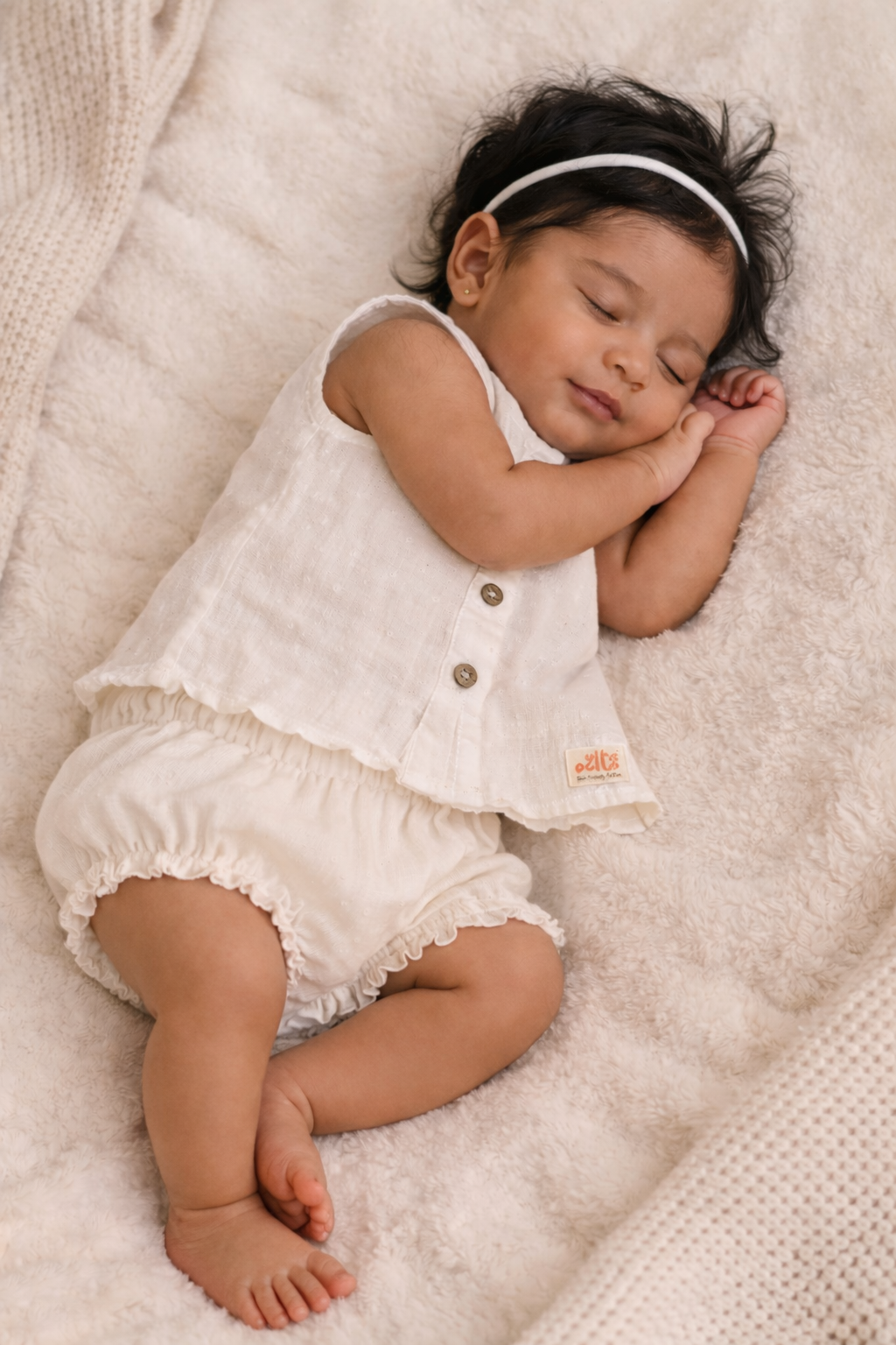 Ivory Swiss Dot Organic Muslin Vest set| Infant Loungewear