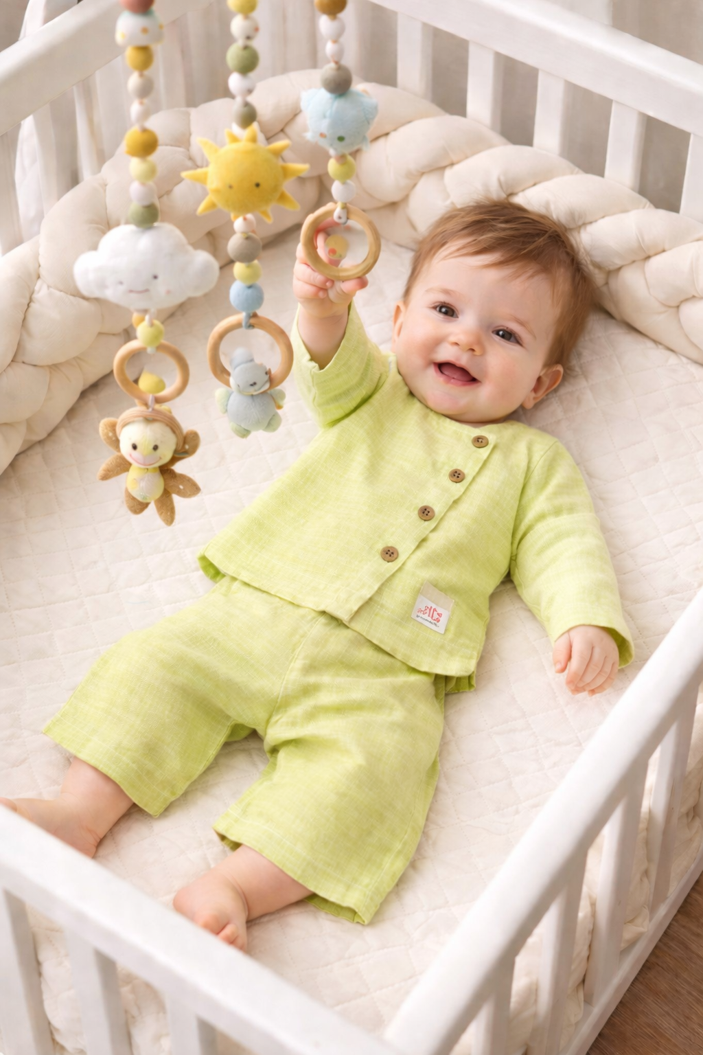 Lemon Green Organic Muslin Kurta set| Infant Loungewear