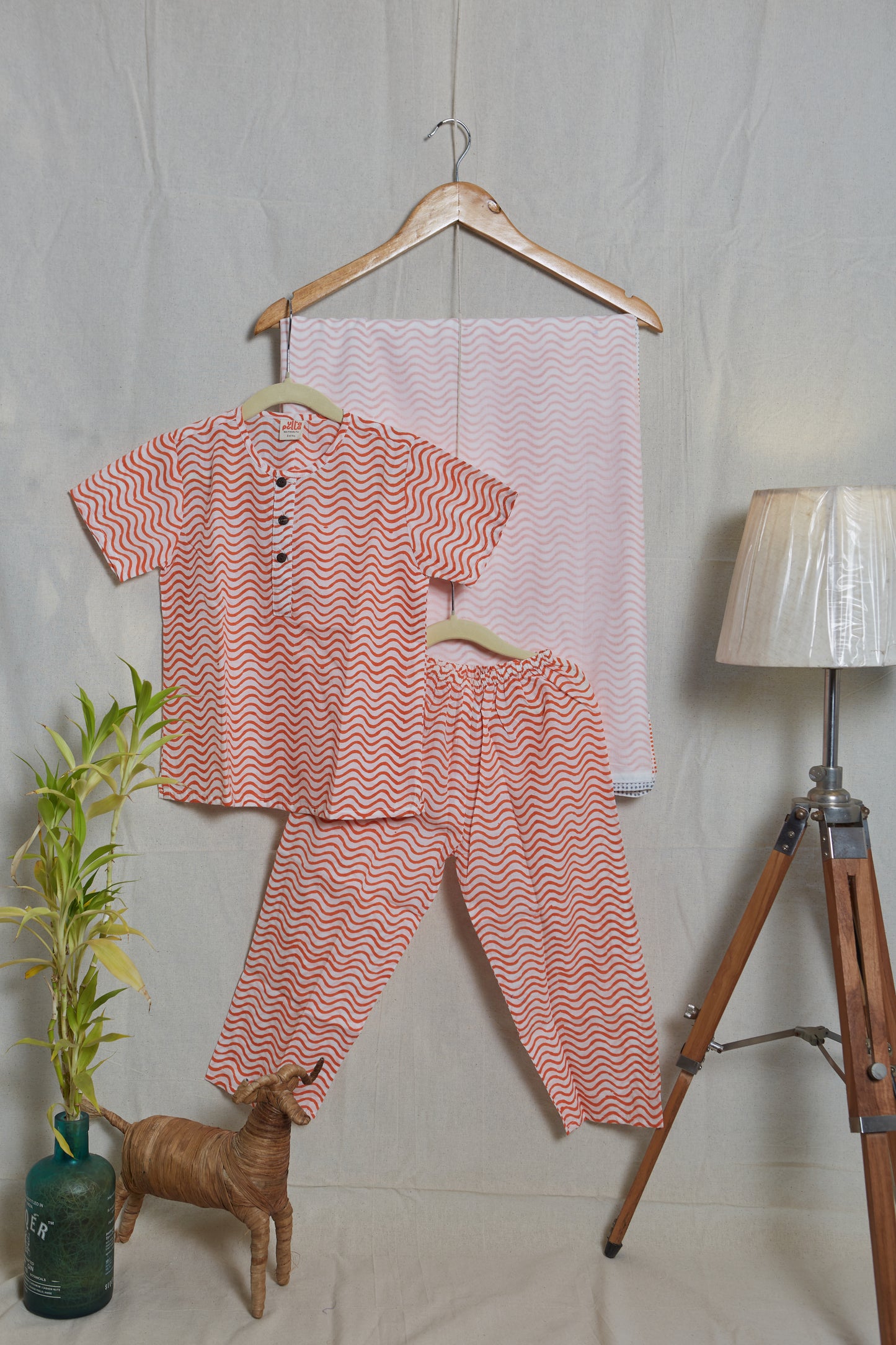 orange swirls half sleeve kids pajama sets