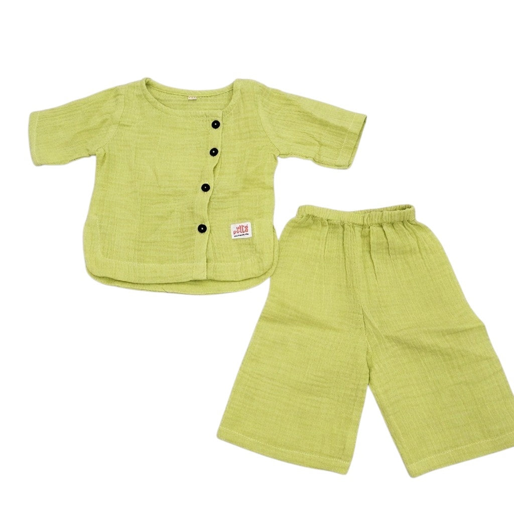 Lemon Green Organic Muslin Kurta set| Infant Loungewear